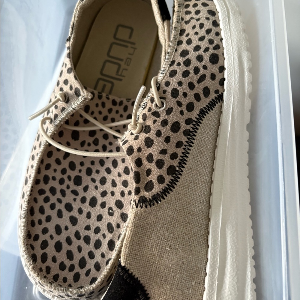 Hey Dude Spotted Beige and Black Shoes